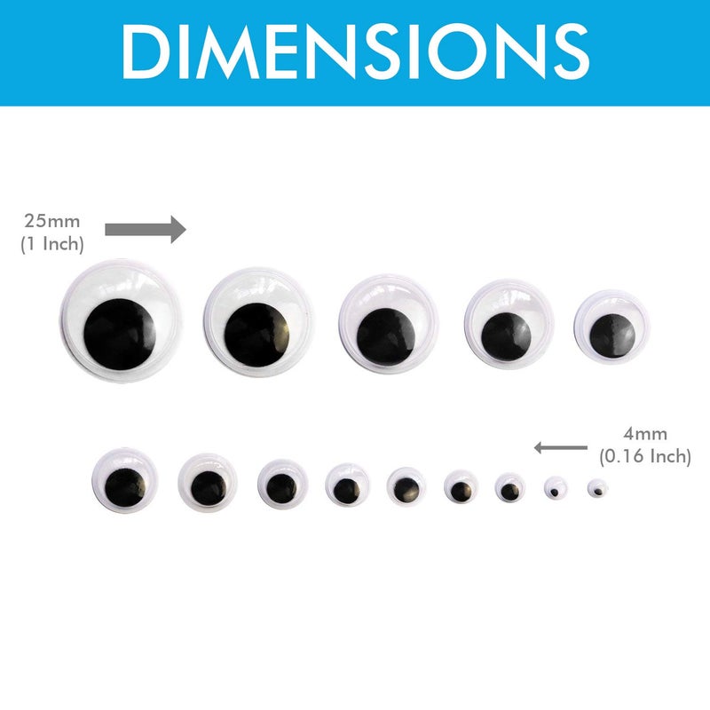Millennial Essentials 1221 Pieces Wiggle Googly Eyes Self Adhesive Wiggle Eyes (Assorted Sizes) for DIY Crafts Scrapbooking (Classic) - Image 3